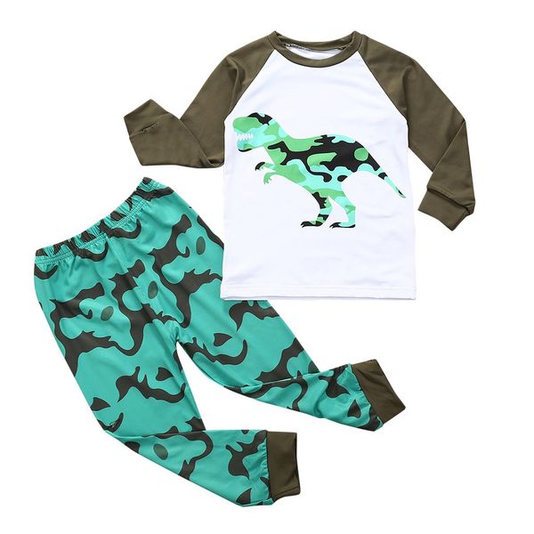 

children kids girls boy infant baby long sleeve fashion cartoon dinosaur printed pant pajamas child set kids clothing winter, White