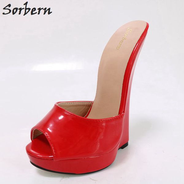 

sorbern fashion red slippers women open toe slip on mules for women slides summer sandal shoes plus size platform heels, Black