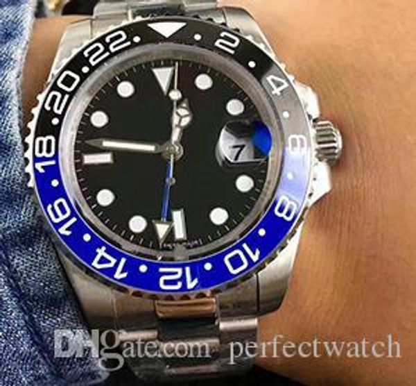 

2018 automatic mens watch gmt lum black blue ceramic bezel watch blro stainless original clasp mens watches ing, Slivery;brown