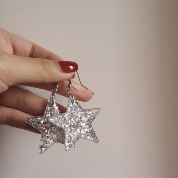 

personalized big star drop earrings fashion jewelry for women dangle earrings party gift shining dainty heart, Silver