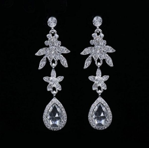 

jewelry bridal earrings silver teardrop crystal long tassels wedding party dangle earrings sparkling rhinestone ladies gifts
