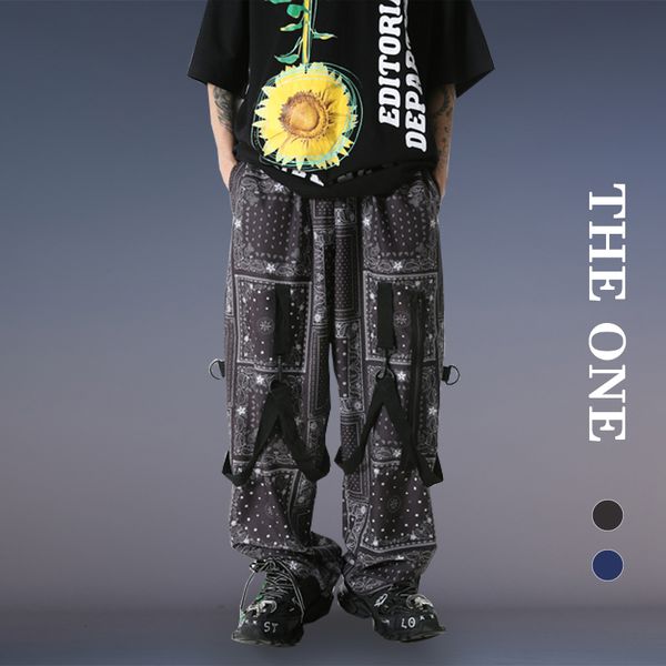 

cashew pattern full print track pants mens harajuku streetwear hiphop loose sports trousers men ribbons casual pants, Black