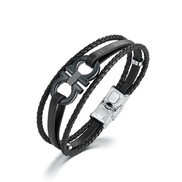 

man's bracelet leather braided titanium steel quality of the same fashion jewelry simple and elegant wrist strap delicate charm, Golden;silver