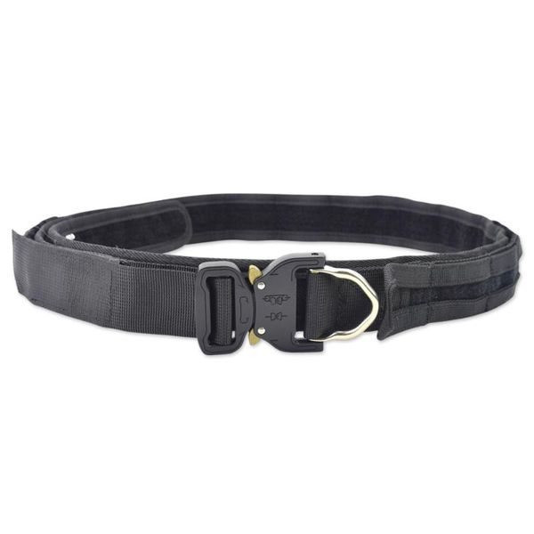 

waist support actionunion tactical belt double layer nylon molle metal buckle adjustable army hunting outdoor training men, Black;gray
