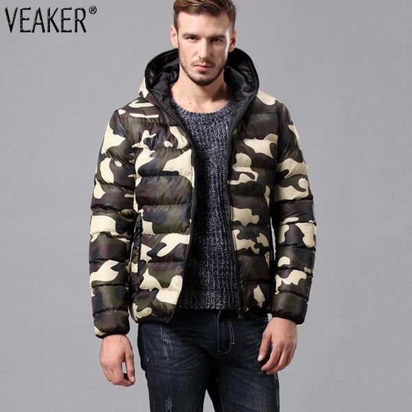 

2018 autumn winter men's hooded camouflage parkas down jacket male slim fit cotton padded coat men green red outerwear coat, Tan;black