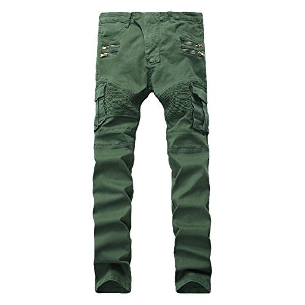 

david.ann men's sretch wrinkled biker jeans with multi-pocket, Blue