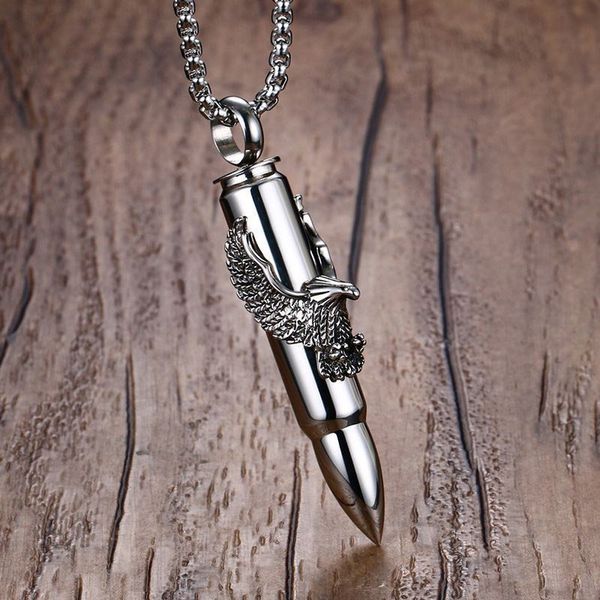 

vnox punk eagle/ scorpion on bullet pendant for men necklace stainless steel tough man jewelry 24" box chain cool male bijoux, Silver