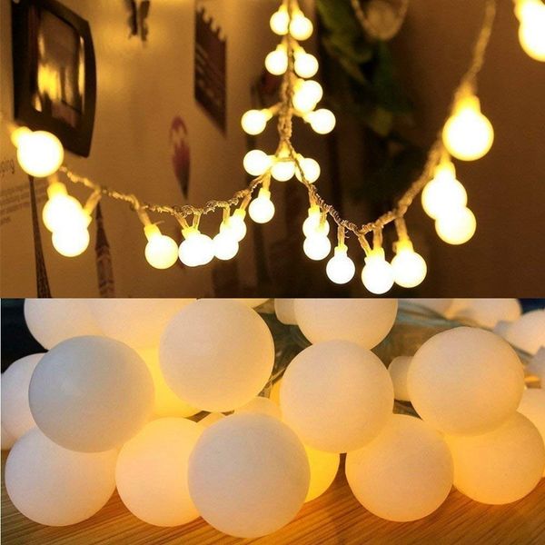 Luzes de corda operadas por bateria, 33ft / 10m 100 Lâmpada LED Bulbo branco Globo de globo branco com controlador remoto, luz de fada temporizador decorativo