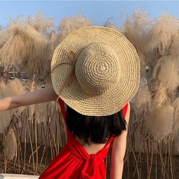 

new fashion boho style 2020 sun hat wide brim floppy summer hats for women beach panama straw dome bucket hat femme shade, Blue;gray