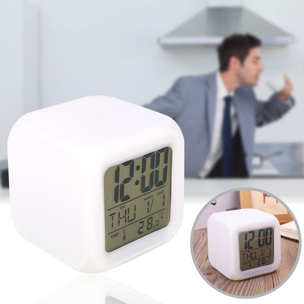 

7 color led change digital glowing alarm clock home children white durable