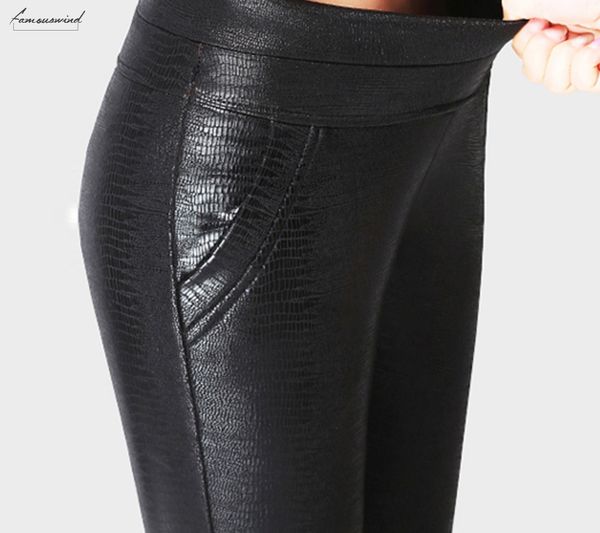 

теплая зима для брюк ватки высокого для кожи карандаш брюки pu боттон бриджи высокой талией stretch плюс размер женщина женщин, Black;white