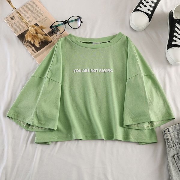 

women's high-waisted short cotton half-sleeved women's summer clothes student casual loose t-shirt shirt t-shirt, White