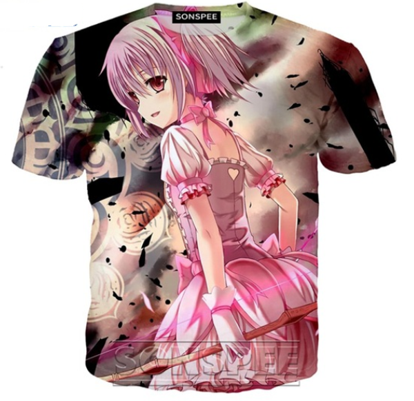 

аниме 3d печати мадока магика t shirt streetwear мужчины женщины моды tshirt harajuku детские рубашки homme tshirt k1363, White;black