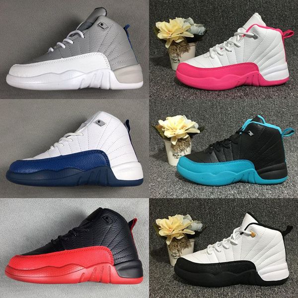 

12s kids basketball shoes boy girl 12 ovo french blue the master taxi playoff sports shoes toddlers birthday gift size 28-35, Black;red