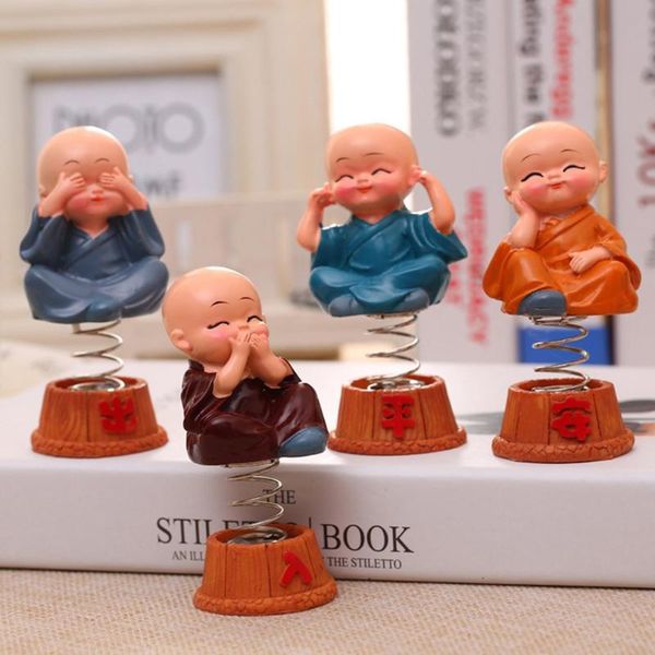 

cute cartoon little monk doll spring shaking head resin crafts car home ornament auto dashboard decoration kid's toy random