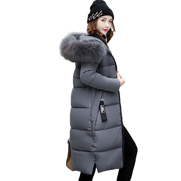 

2019 winter new style korean-style cotton-padded clothes thick plus-sized cotton jacket long over-the-knee down cotton coat, Black