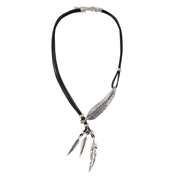 

100% brand new fashion bronze rope chain bohemian style feather pattern pendant necklace quality, Silver