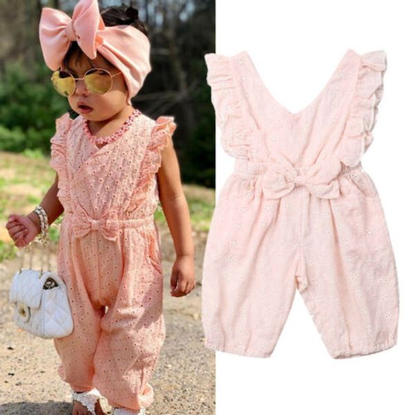 

baby pink lace romper newborn kid baby girls bow romper jumpsuit outfits summer clothes playsuit, Blue
