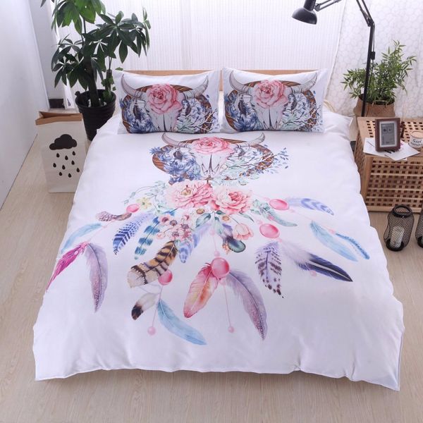 Bohemian Mandala Bedding Set 3d Feather Dreamcatcher Deer Bedding
