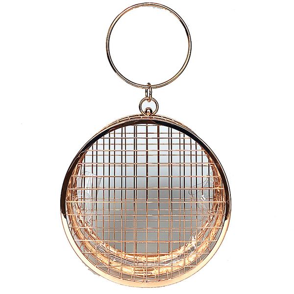 

ins hollow metal circular clutch bag women totes gold cages round clutch evening ladies luxury wedding party purse handbag