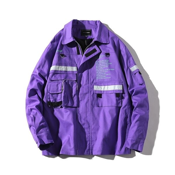 

fashion brand jacket men spring autumn male hip hop harajuku reflective patch windbreaker outerwear cotton large pockets coats, Black;brown