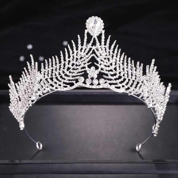 

luxury bride wedding hair jewelry accessories silver full rhinestone crystal teardrop big tiara and crown diadem headpiece bh, Golden;white