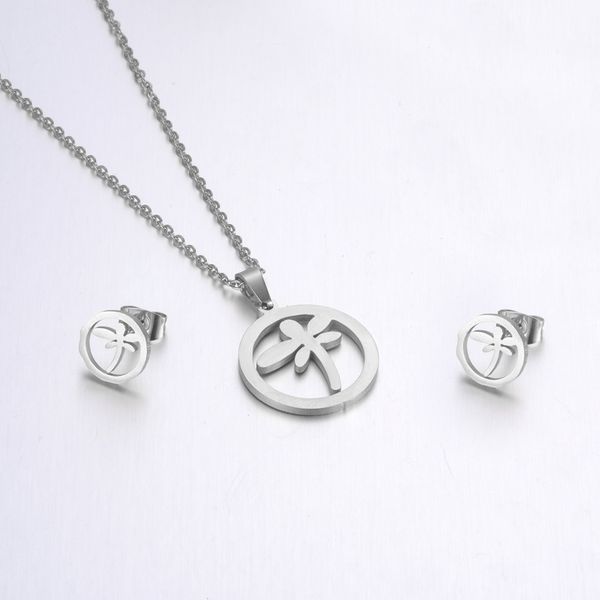 

zoomango stainless steel sets for women girls steel color dragonfly shape necklace earrings jewelry lover's anniversary jewelry, Silver