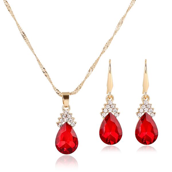 

necklace earrings set jewelry for women water drop crystal diamond gold chain necklace set for girls lady fashion wedding jewellery gifts, Silver