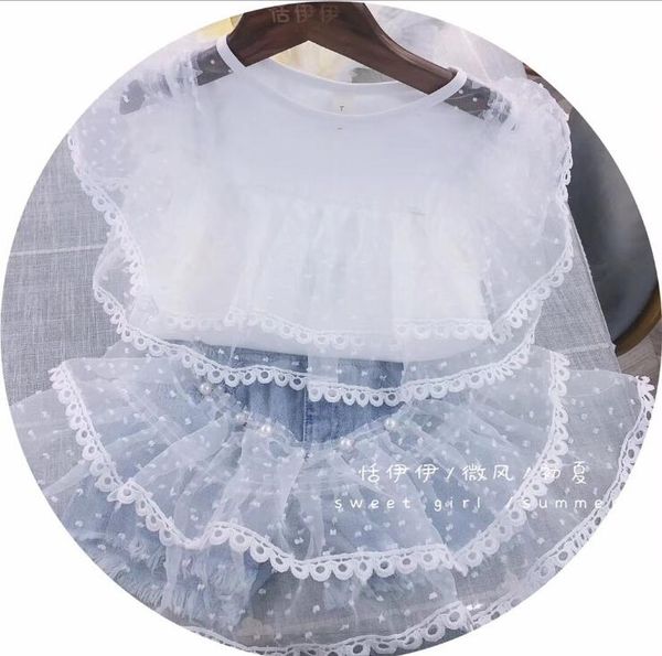 

2020 girls patchwork t-shirt fashion cotton voile summer girls 3-8t f140, Blue