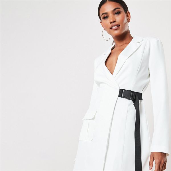 

solid pocket slim casual suit jacket women, White;black