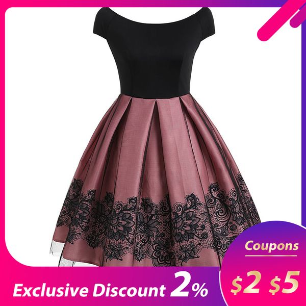 

sisjuly evening party white sweet pink midi long ball pleated dress women black floral mesh lace plus size loose retro dresses, Black;pink