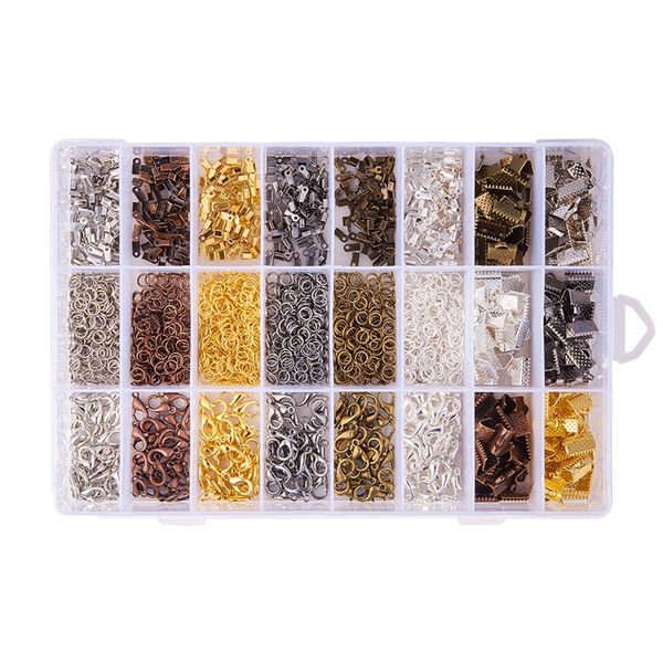 

24 style jewelry making diy kit accessories lobster clasps, screw eyes pin, cord ends, ribbon ends, jump rings, extension chain, Blue;slivery