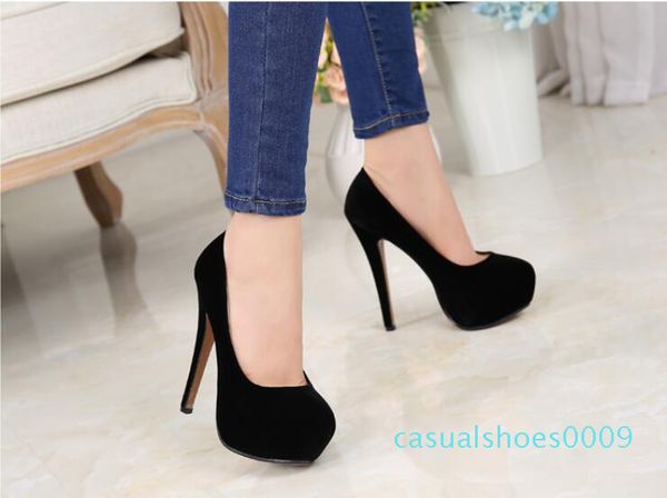 

35-46 new suede women's high heels black / red thick bottom high heels wedding party shoes women's 14cm c09