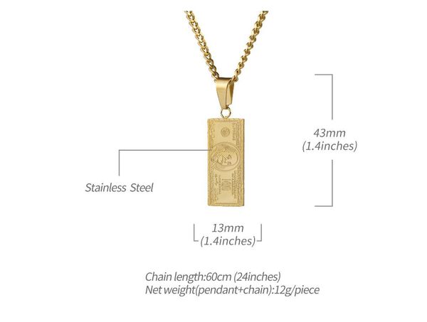 

european and american fashion trend hip-hop hip-hop dance $1 million retro stainless steel accessories with gold-plated necklaces for men an, Silver