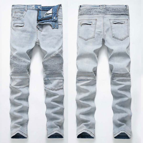 

men distressed draped jeans fashion designer straight motorcycle biker jeans causal denim pants streetwear style jeans, Blue