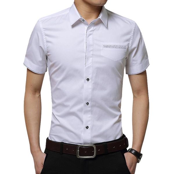 

2019 new summer trend fashion men's casual shirt cotton casual shirt men short sleeve breathable work dress shirts men, White;black