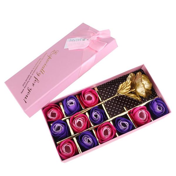 

12pcs rose soap flower gold rose foil creative flower gifts box romantic gold foil gift for valentine's day