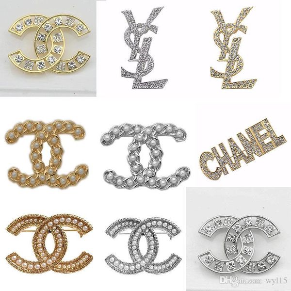 

горячая продажа brand броши известного письмо брошь pins горного хрусталь роскошные ювелирные изделия брошь женщин костюм способ украшения, Slivery;golden