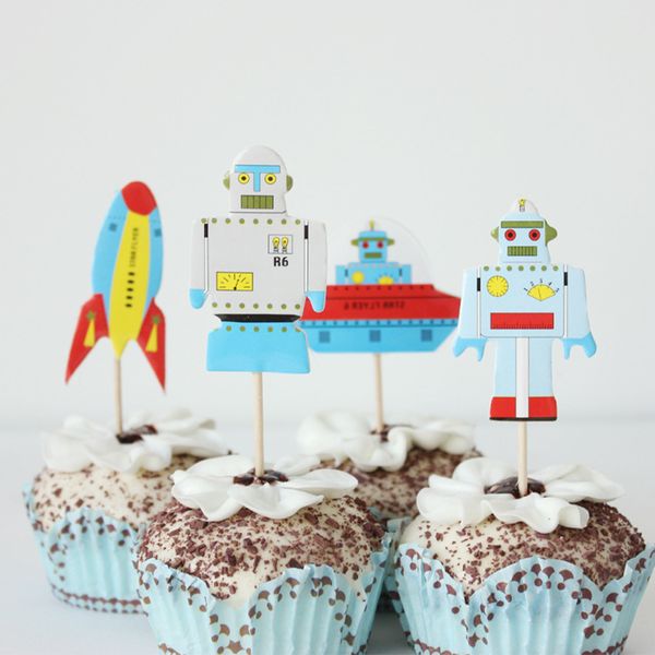 

24pcs cake decorating sticks construction vehicle cupcake er boys birthday party decorations engineering truck supply