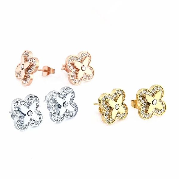 

luxury goods designer jewelry women earrings stainless steel earrings flower diamond earrings, Golden;silver