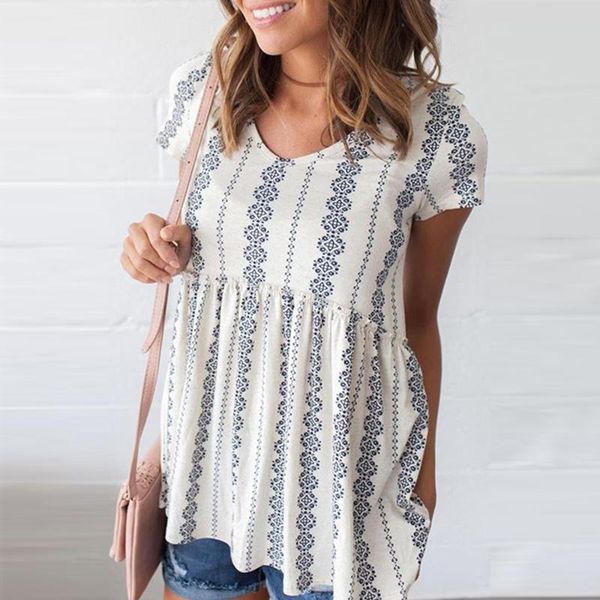 

new summer chic print short-sleeve t-shirt female loose europe t-shirt round neckline high-waisted coat vintage, White