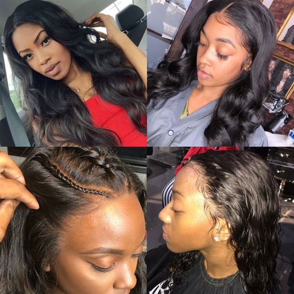 

lace front human hair wigs for black women body wave with baby hair pre plucked hairline remy hair natural color