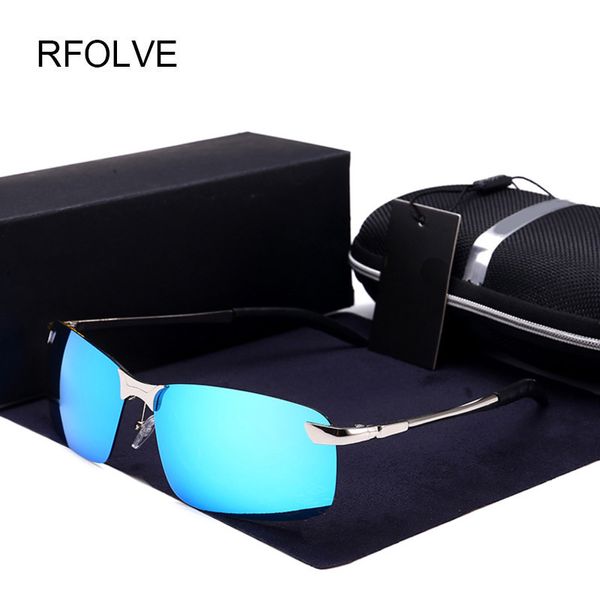 

rfolve fashion square polarized sunglasses men brand rimless driving sun glasses tac lens polarization goggles male gafas r112, White;black