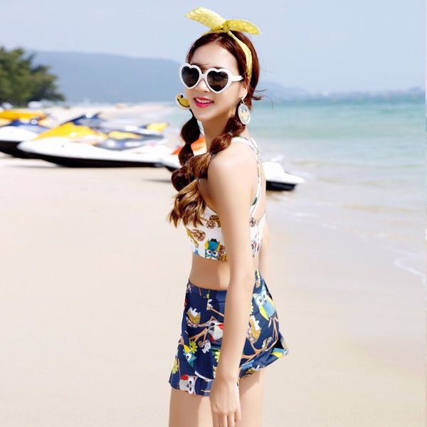 

bikini cartoon pattern split skirt triangle bikini swimsuit three-piece suit swimsuit, White;black