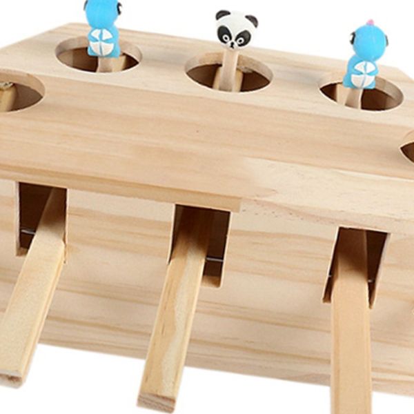 

cat hunt toy, pet indoor solid wooden interactive cats toys,5-holed mouse seat scratch
