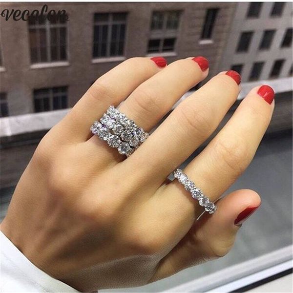 

vecalon fashion promise ring round cut 4mm/6mm diamond cz 925 sterling silver engagement wedding band rings for women men jewelry, Slivery;golden