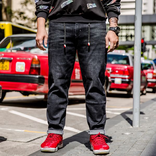

plus size 30-46 jeans men brand men clothes 2019 black stretch denim pants distressed ripped slim fit jeans trousers of male, Blue