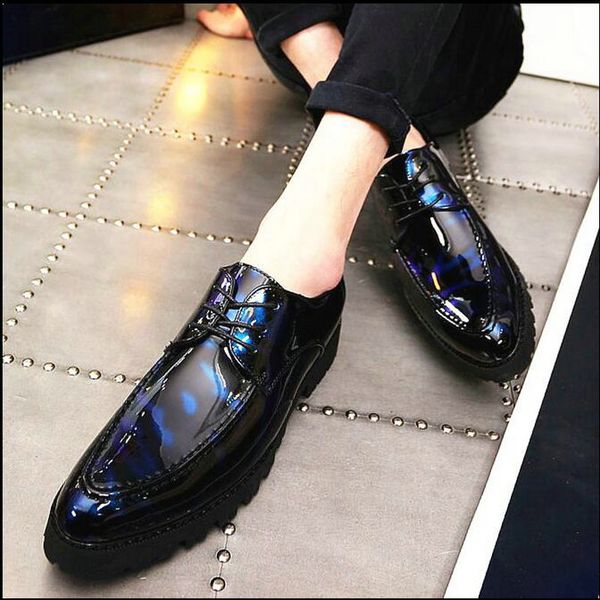

new design luxury patent leather lace up male dress shoes party wedding formal footwear men brogue shoes le-40, Black