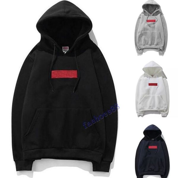 

mens brand designer box logo embroidered hoodies hip hop sweatshirt casual male hooded pullover winter jumper, Black