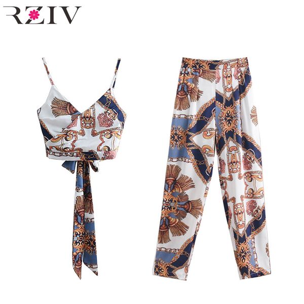 

rziv summer women's set casual print bow decoration set, White